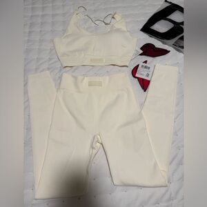 Elegant Cream Ribbed Leggings and Top Set